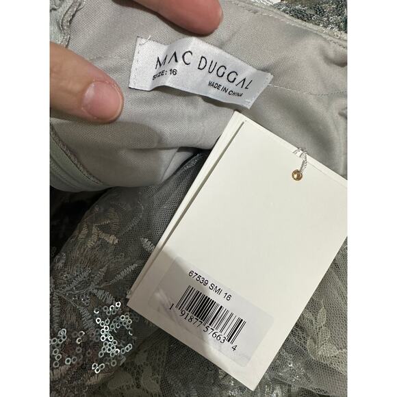 Mac Duggal 67842 Bell Sleeve Floral Seafoam Embellished Gown Dress 16 NWT - Picture 4 of 8